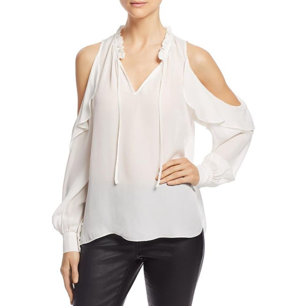 Parker Womens Marjorie Ivory Cold Shoulder Ruffled V-Neck Blouse Shirt NWT
